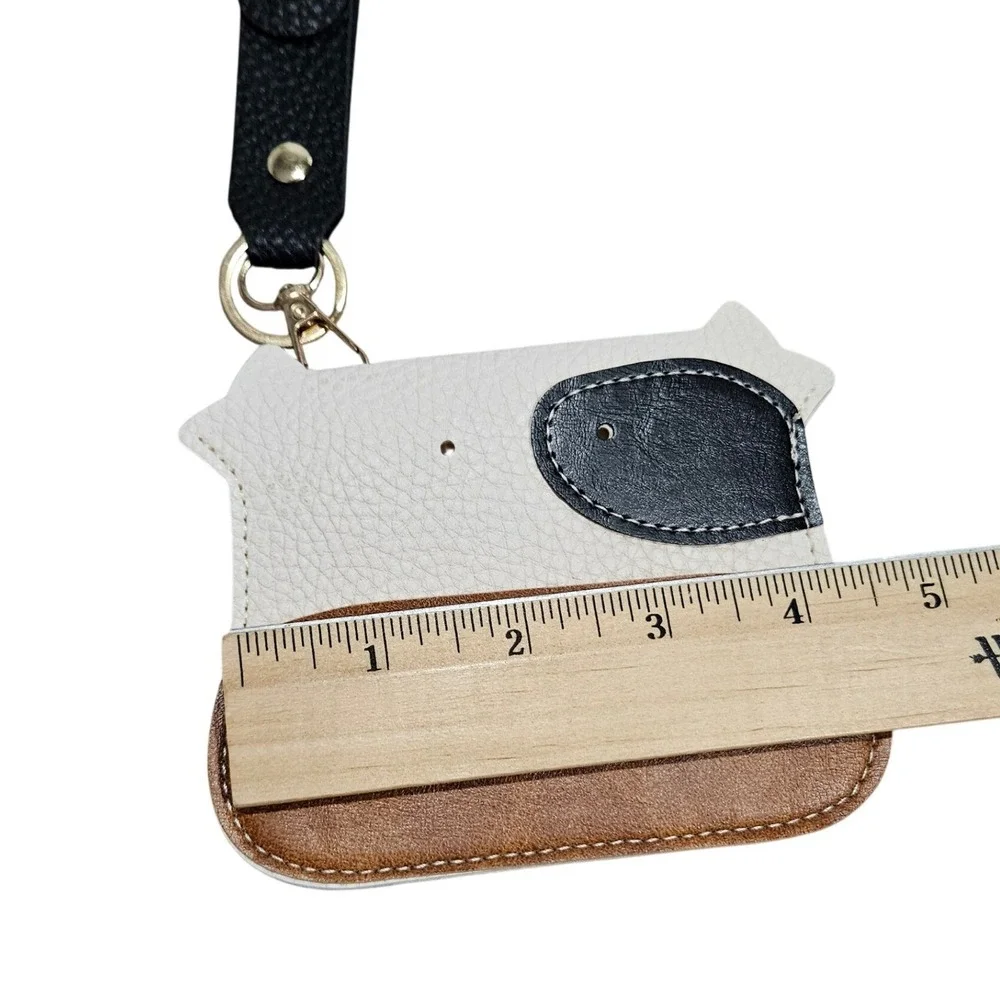 Cow Coin Purse Keychain Womens Small White Brown Black Vegan Leather Farmhouse